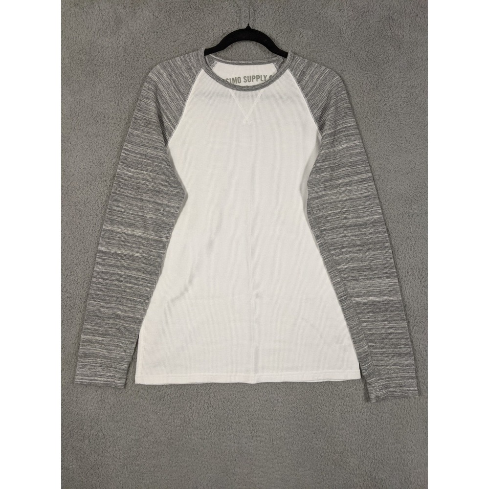 Mossimo Waffle Knit Shirt Men L White Gray Raglan Sleeve Athletic Fit Casual